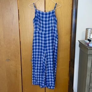 Blue plaid mid length jumpsuit